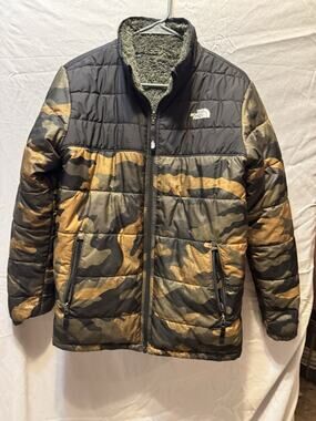 The North Face Boys Camo Coat Reversible XL 14 16 Fleece Full Zip